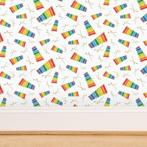 Commercial Grade Wallpaper Swatch - Xylophone Rainbow Colorful Toy Whimsical Childhood Instrument Music Small Scale