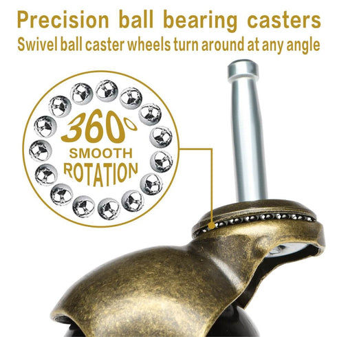 2 Inch Swivel Stem Ball Caster Wheels, Set of 4, Solid Brass for Furniture, Desk, Chair