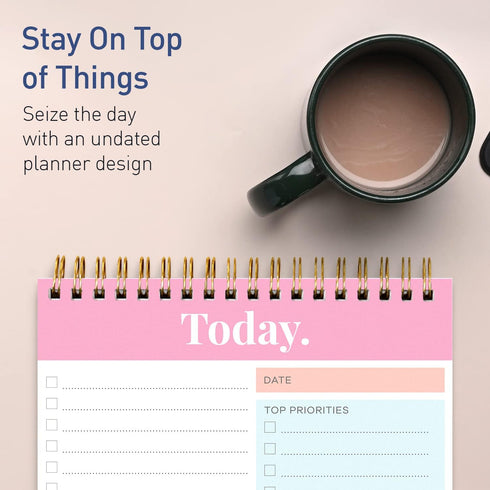 S&O Daily Planner Notepad for Productivity, 52 Page Daily To Do Planner, Undated Organizer, Coiled Daily Task Planner