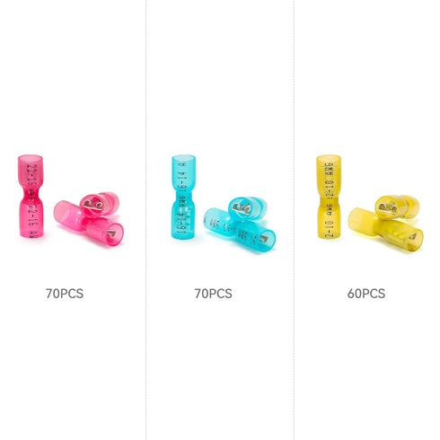 HKS 200PCS Female Spade Connector Kit, Heat Shrink Electrical Quick Disconnect Wire Connectors for Automotive