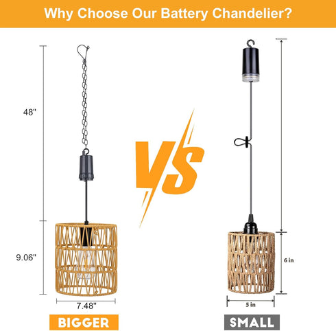 Bulb,4*AA Livinlarge Battery Operated Chandelier,Hanging Rattan Pendant Lights with Timer,Gazebo Lights with Warm White