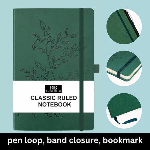 RICCO BELLO Classic College Ruled Notebook, Faux Leather Hardcover Journal for Work, 192 Lined Pages, 5.7 x 8.4-Inches