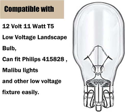 Landscape Light Bulbs for Philips 12 Volt 11 Watt T5 Wedge Base Low Voltage Garden Light Bulbs - 20 Pack