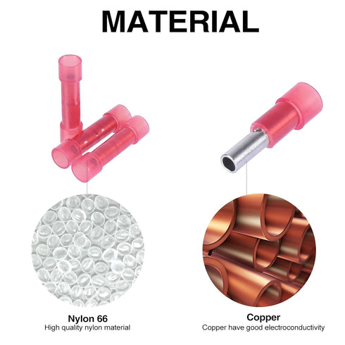 100pcs PA66 Nylon 22-16 AWG Wire Connectors, Electrical Crimp Butt Connector Fully Insulated Splice