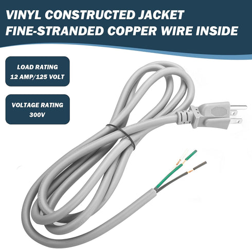6Ft 3 Prong Power Cord Kit for RadonAway Radon Fans, 18 Gauge Power Cord for Small Power Tools