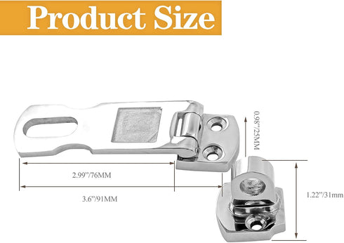 2 Pcs 3 Inch Marine Grade Door Hasp, 316 Stainless Steel Heavy Duty Swivel Safety Hasp with Padlock Eye Mount