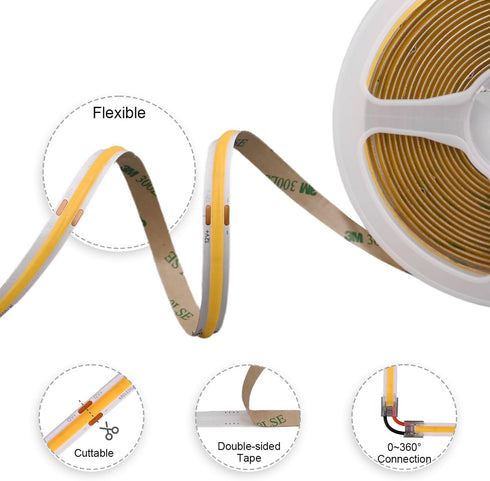 12V UniformLED Strips,16.4ft 4000K 90+,2400LEDs Dimmable COB LED Strip Lights DC LED Strip Flexible High Density