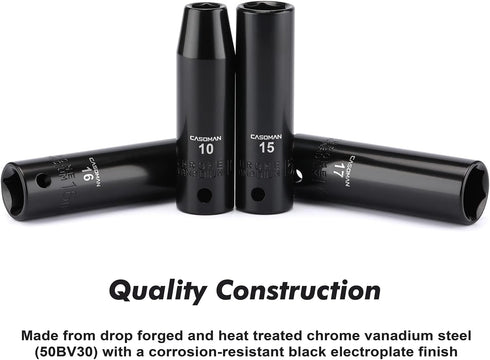 1/2-Inch Set, 6-Point, 10 mm 24 mm, 14-Sockets Set CASOMAN Drive Deep Impact Socket Metric, Cr-V