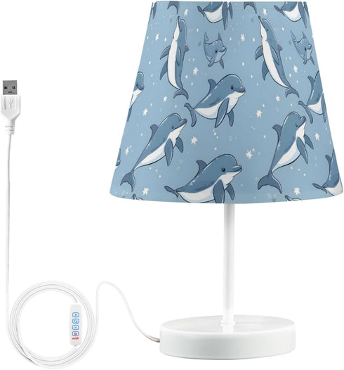 3 ALAZA Bedside Lamp Cute Dolphin Ocean Blue Table Lamp for Bedroom Desk Lamp with USB Port LED Nightstand Color