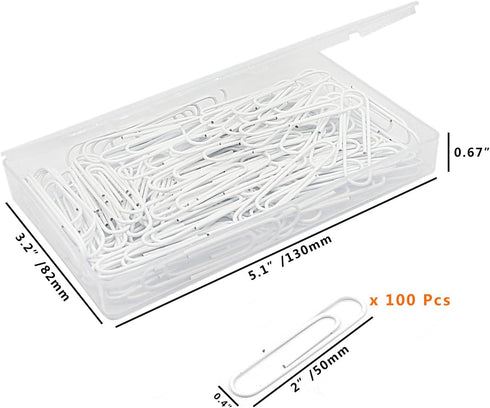 Jumbo Paper Clips, Large 50mm/2 Inches, 100 Clips/Box in White