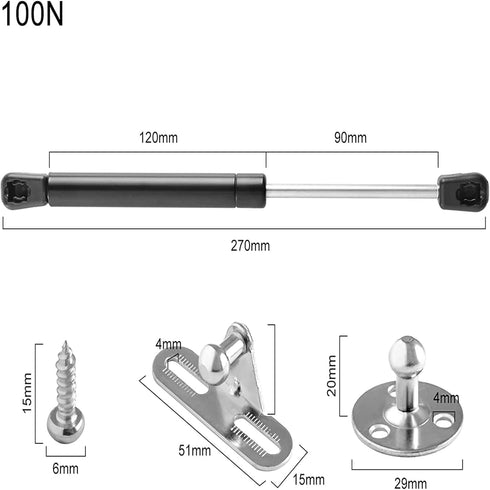 2 Pack 100N/22.5lb Gas Strut, 10in Gas Struts for Cabinets Heavy Lid, Hydraulic Spring for Lift Support Toy Box