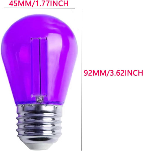 S14 Purple Replacement Light Bulbs, 2W LED Edison, Shatterproof Waterproof Decorative Bulb, E26 Base, 15 Pack