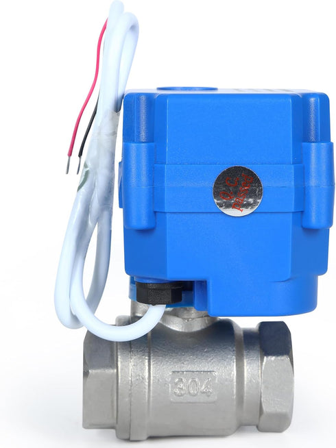 Motorized Ball Valve 3/4", Full Port Stainless Steel, 2 Wire Auto Return, Electric Shut Off, 9-24V AC/DC