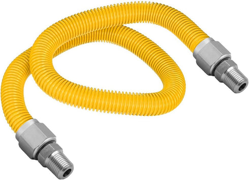 Gas Connector Kit, 48 inch Yellow Coated Stainless Steel, 5/8 OD Flexible Hose