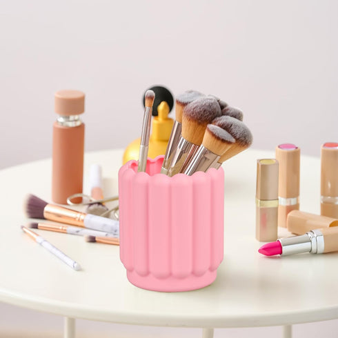 Silicone Pink Pen Holder, Cute Desk Accessories for Kids, Office Decor, Pen Pot Organizer for Desktop