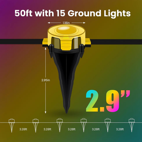 Wisada 50 IP67 RGB Outdoor Ground Lights FT, Permanent Outdoor Lights for House, Bluetooth Music Sync, Waterproof
