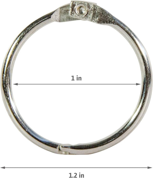 Yamlnke 1 Inch Set (10) Loose Leaf Binder Rings, Key, Flash Cards, Book and Paper Ring, Nickel Plated Metal, Silver