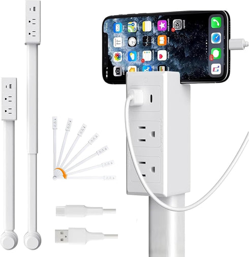 MANGOBOB 2 17"-27" 180 Electrical Outlet Extender Stick USB-A, USB-C, AC Outlets, Extendable & Rotating Plug Adapter