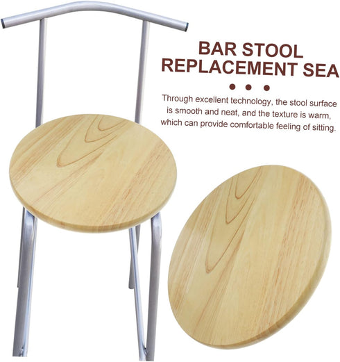 PRETYZOOM Wooden Round Stool Seat Replacement for Restaurant Bar Stool Wooden Cushion Solid Seat Cover for Dining