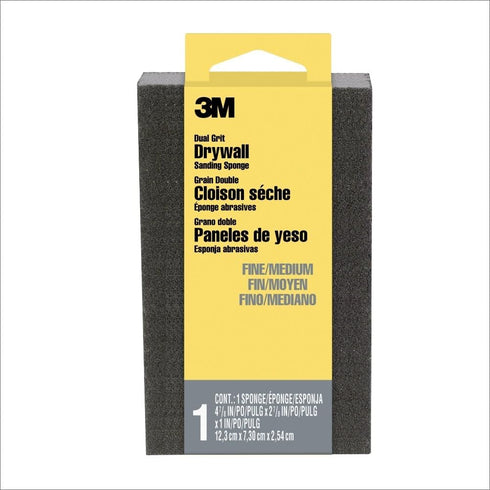 3M Drywall Sanding Sponge, Fine/Medium Grits, Dual Grit Block, Medium Grit to