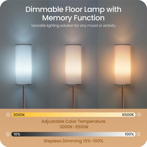 Dimmable 64.4 Bulb 3000K-6500K, VCW06LD05W1 Floor Lamps for Living Room with Remote and Foot Switch, Modern Standing