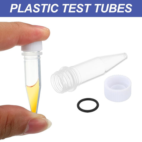 PATIKIL 200Pcs 1.5ml Plastic Cryogenic Vial Screw Top Test Tube for Lab Laboratory Science, White Cap