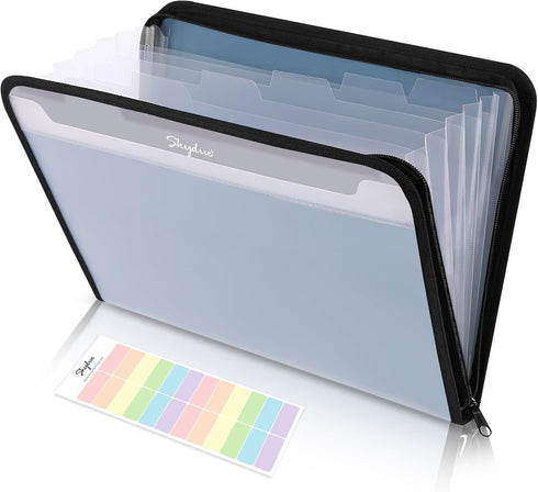 SKYDUE 7 Pocket Accordion File Organizer, Letter Size Expanding Folder with Front Pocket, Double Zipper