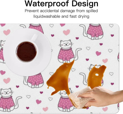 Generic 35. 4" 16. 5" Cute Cat Love Hearts Desk Mat Multifunctional Leather Mouse Pad, Waterproof Dual Sided Desk Mat