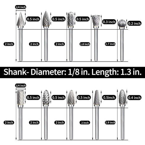 Tungsten Carbide Burr Set, Carving Bits with 1/8 inch Shank, Double Cut Engraving Bits, Rotary Tool Accessories for