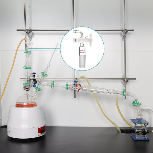 StonyLab Vacuum Flow Control Adapter with PTFE Stopcock, 19/22 Joint and Bent Hose Connection for Lab Supply