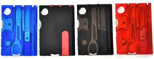 Red Outdoor Survival Multi Tool Card, Barbecue Knife, Camping Tool with LED Light, Magnifier, EDC Gear