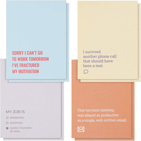 Juvale 8 Pack Funny Notepads with Sarcastic Sayings, Demotivational Notebooks for Office, 4 Designs, 4.25 x 5.5 Inches