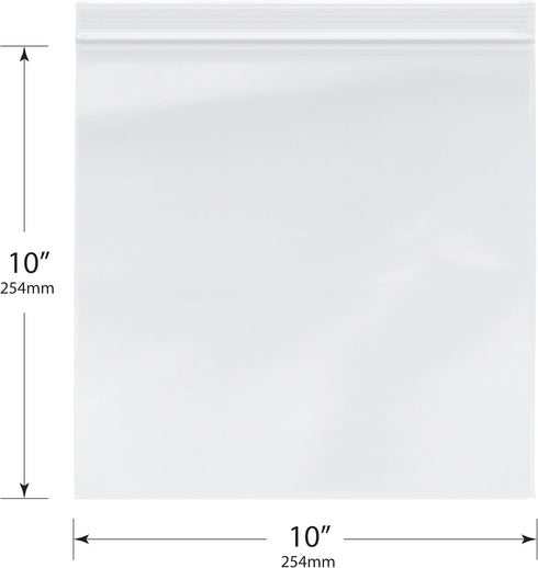 Plymor 10" x 10" Reclosable Plastic Bags, 2 Mil, Pack of 100
