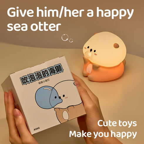 CQDAKET Dimmable, Sea Otter Night Light for Kids, Rechargeable Bedside Touch Lamp, with Timer, Soft Silicone Nursery