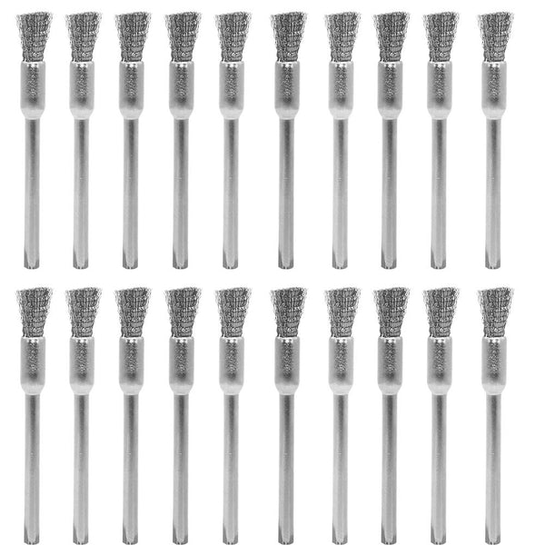 20 pcs Steel Cleaning End Brushes, 1/5 (5mm) x 1/8 (3mm) Wire Brush for Rust Paint Removal