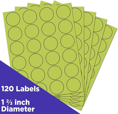 JAM PAPER Ultra Lime Green Circle Label Sticker Seals, 1 2/3 Inch Diameter, 120 Round Labels/Pack