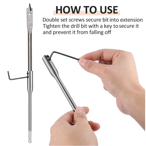 QWFHOME 1/4 Set 4Pcs 2 Set Extension Drill Bit Unbreakable Wood Spade Drill Bit Extension Extra-Long Drill Extension
