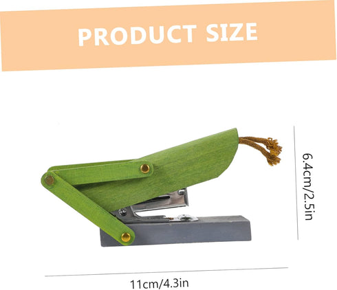 Cartoon Mini Stapler, Cute Wooden Grasshopper Design, Green Desk Decor Animal Shape Stapler