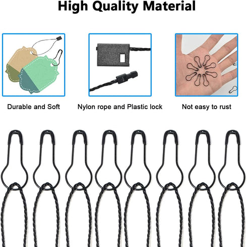 500 Pcs 7 Inch Hang Tag Fasteners with Black Nylon Strings & 500 Pcs Black Metal Ground Safety Pins