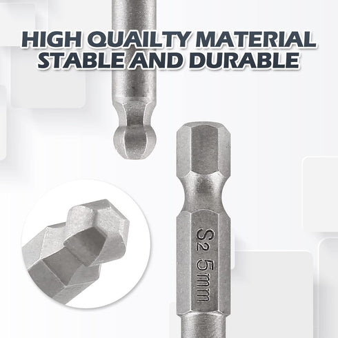 5Pcs Ball End Metric Hex Bit Set, 100 mm/4 Inch Length S2 Steel Magnetic Hex Screwdriver Bits for Power Tools