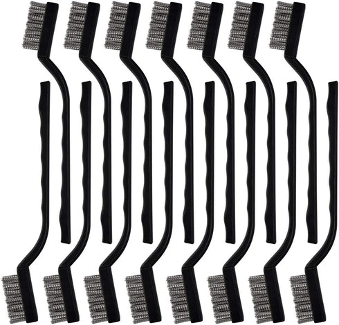 15 Pcs Mini Stainless Steel Wire Brush Set - Cleaning Welding Slag Rust, Wire Bristle Scratch Brush Set with Curved