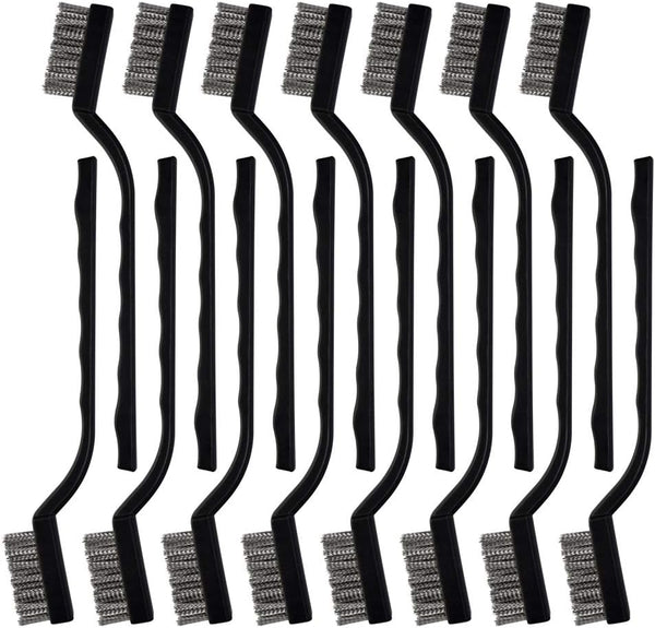 15 Pcs Mini Stainless Steel Wire Brush Set - Cleaning Welding Slag Rust, Wire Bristle Scratch Brush Set with Curved