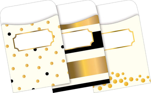 Barker Creek Designer File Folder and Library Pocket Set, Gold, 12 Colorful Folders and 30 Peel & Stick Library Pockets