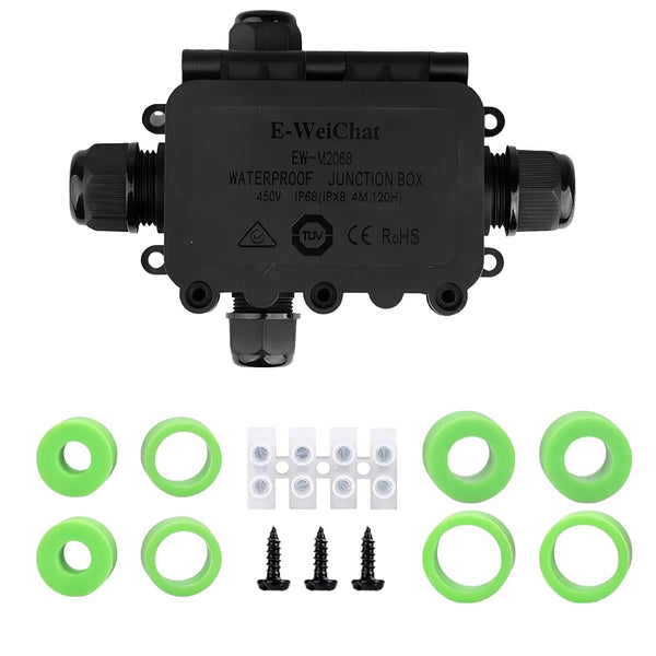 SZFUDIGO Black PA66 Nylon IP68 4 Way B Waterproof Junction Box, Includes 4
