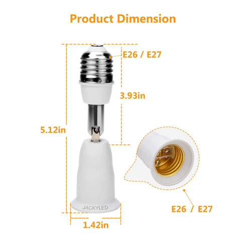 JACKYLED E26 to E26 Light Socket Extender, 3.9 /10CM Extension, 3-Pack