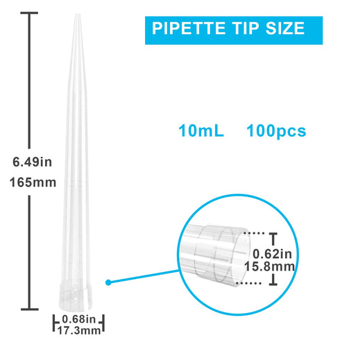 ONiLAB Pipette Tips 10mL 100 PCS Laboratory Universal Plastic Liquid Pipettor Tips Polypropylene (PP) Autoclavable, Transparent, 10mL(100PCS)