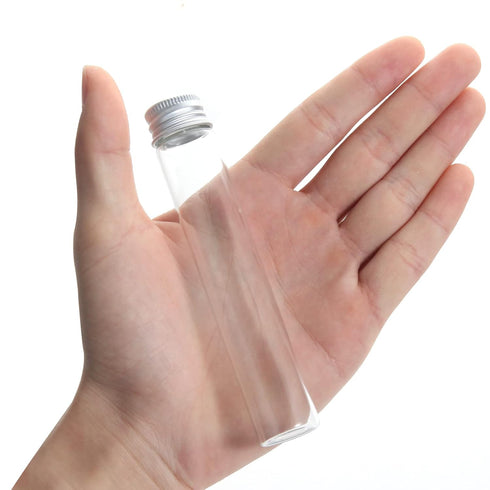 30ml Glass Clear Test Tubes with Screw Caps and Plastic Stoppers, Leak-Proof Flat Test Tubes, 12PCS