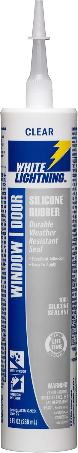 White Lightning W31111010 Silicone Rubber Window & Door Sealant, Clear, 10 fl. oz. by White Lightning