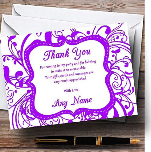 The Card Zoo White & Purple Swirl Deco Personalized Birthday Party Thank You Cards