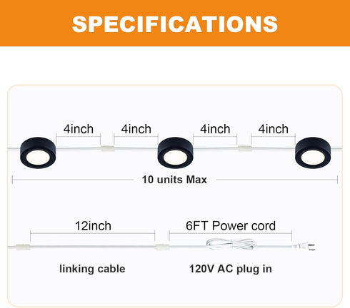 LUMILAND (2.7Wx5) (4000K), Wired LED Puck Lights Plug-in Lighting Natural White LED Cabinet Light for Kitchen Can Be